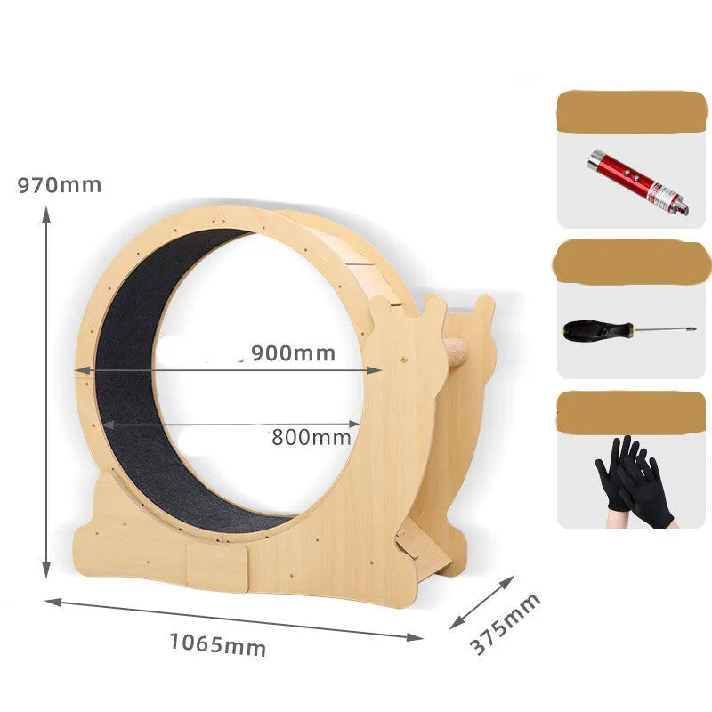 Wooden silent cat exercise wheel with snail shape and scratch-resistant surface, M and L sizes