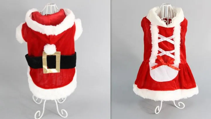 Red plaid acrylic Christmas dog vest and skirt set for small dogs in sizes XXS to L