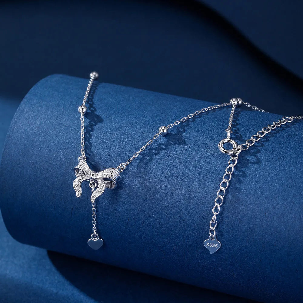 S925 pure silver butterfly heart pendant clavicle chain necklace with O-ring chain