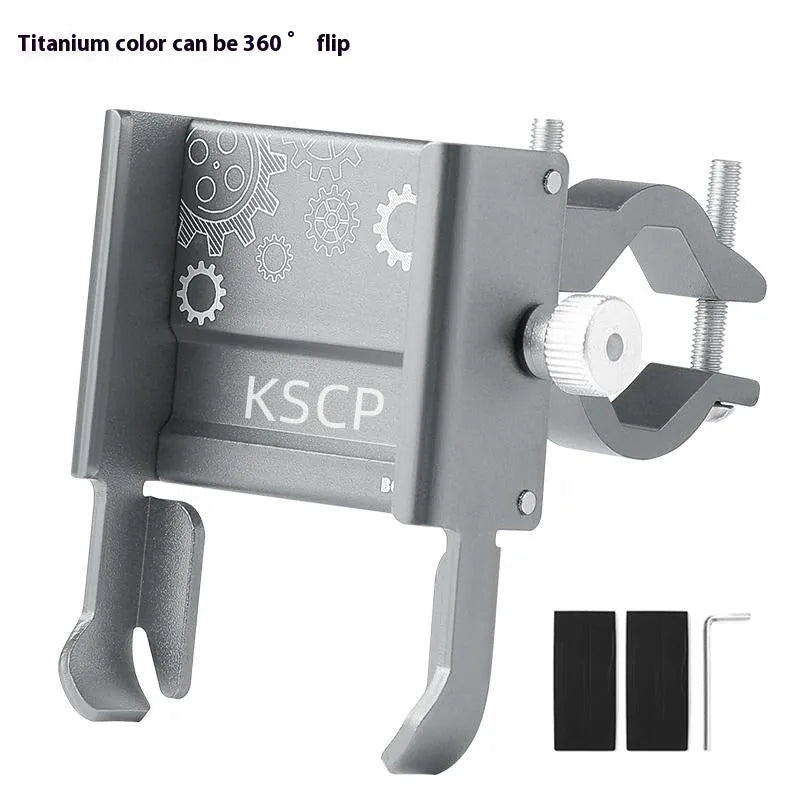 Aluminium alloy mobile phone holder mounted on bicycle handlebar showing black colour option