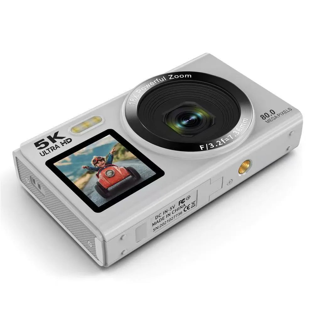 HD dual-screen selfie video digital camera in pink with ABS PC body and Full HD screen