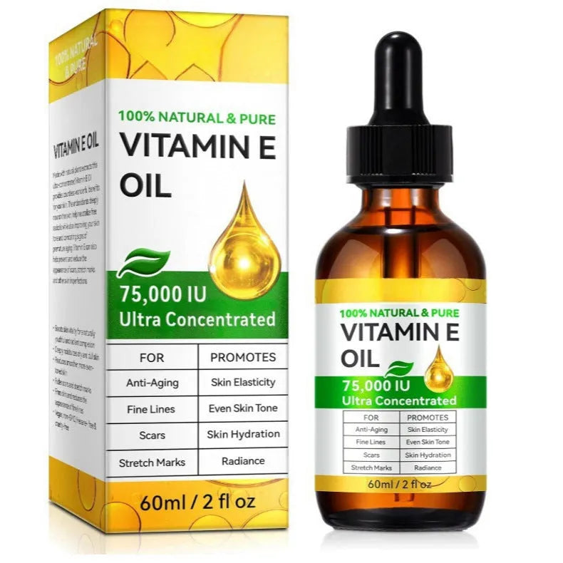 Vitamin E oil 60ml bottle for skincare moisturising, plain label, white cap