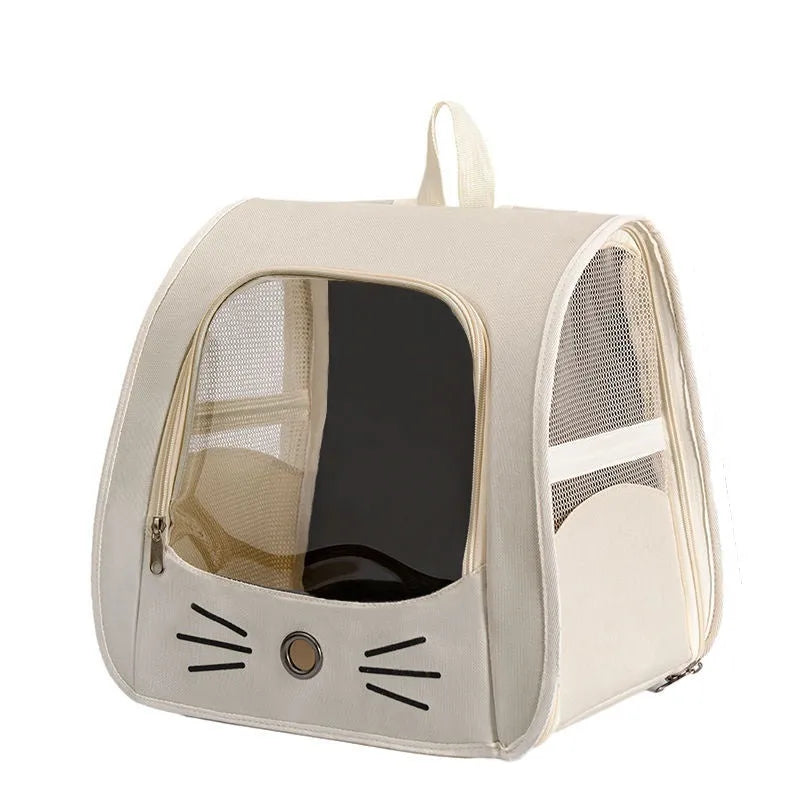 Foldable Oxford cloth pet carrier bag with animal pattern, 7.50kg capacity, in beige colour