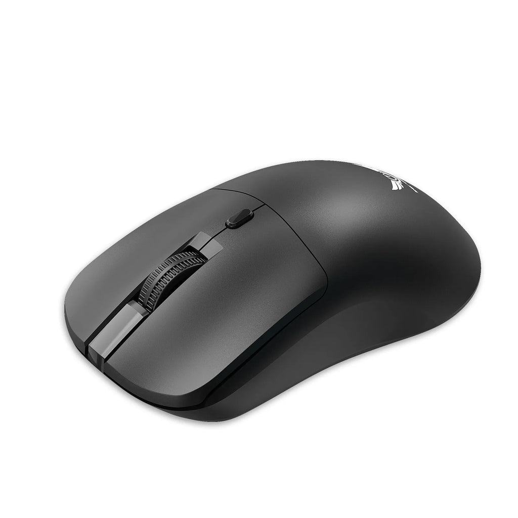 Black wireless computer mouse with three audio control buttons on side