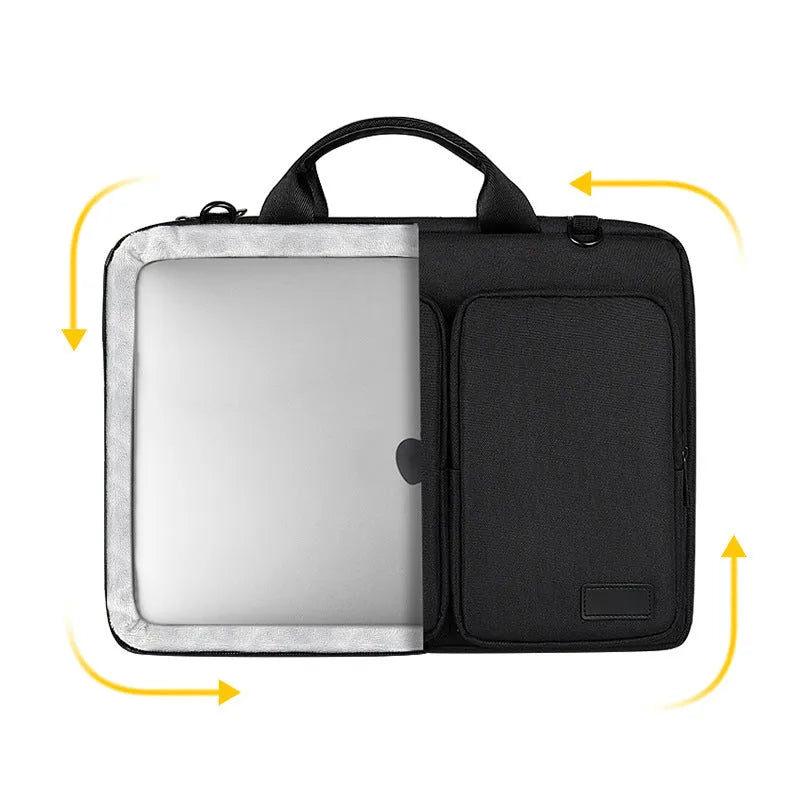 Shock proof shoulder laptop bag in gray polyester with zipper closure and retractable handle for 15.6 inch laptop