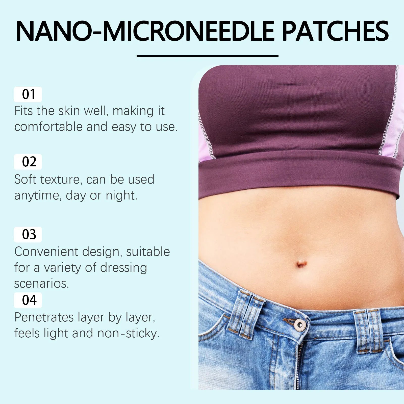Four slimming microneedle patches for body firming in open packaging.