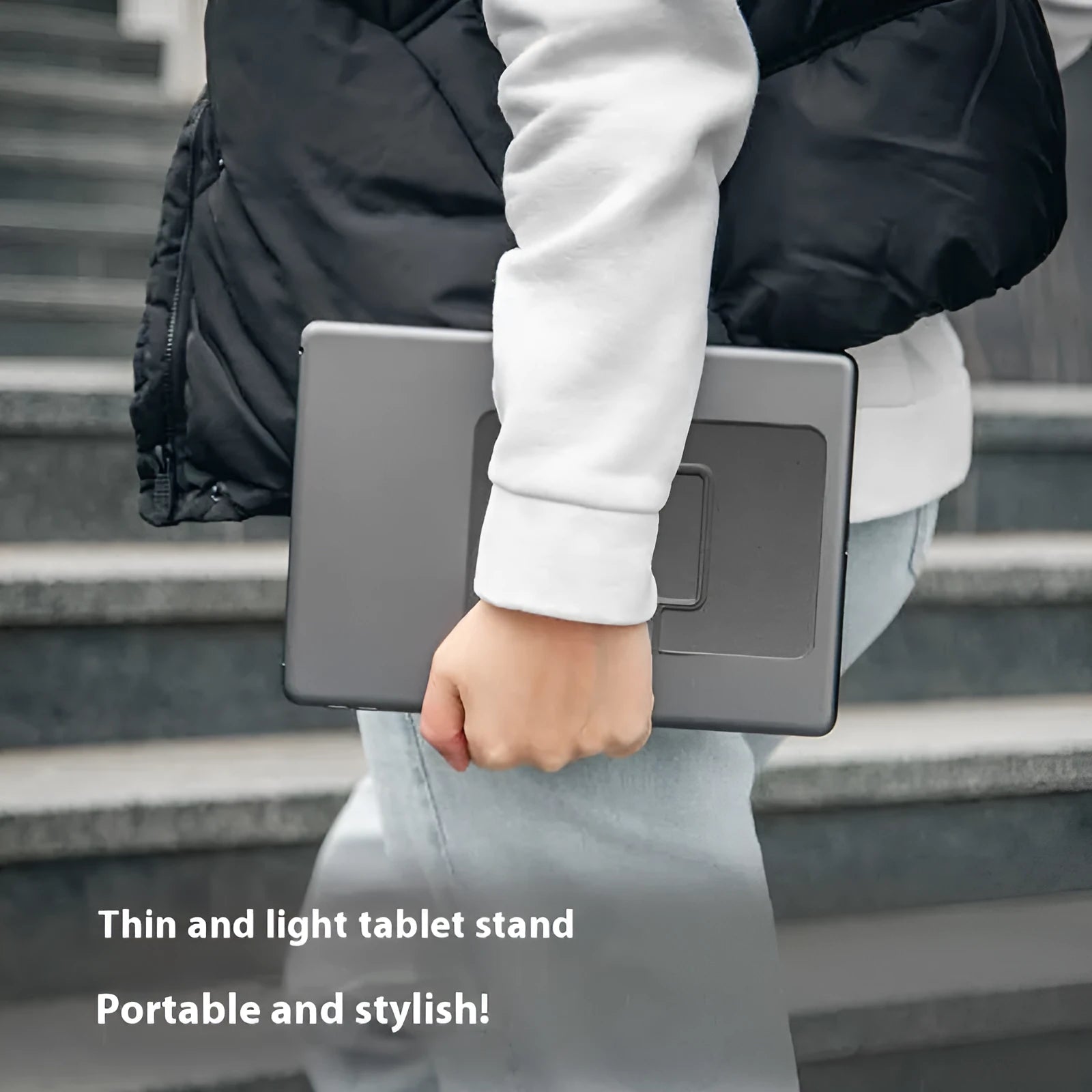 Multi angle lightweight folding magnetic flat bracket for 9.7-13 inch tablet in black with suction cup fixing