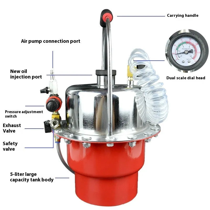 5L pneumatic brake fluid replacement pumping machine with pressure gauge and regulator