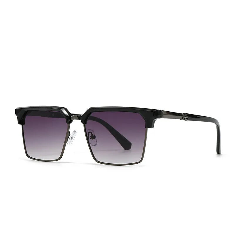 Men's square sunglasses with a plastic box-style frame, shown in multiple colour options.