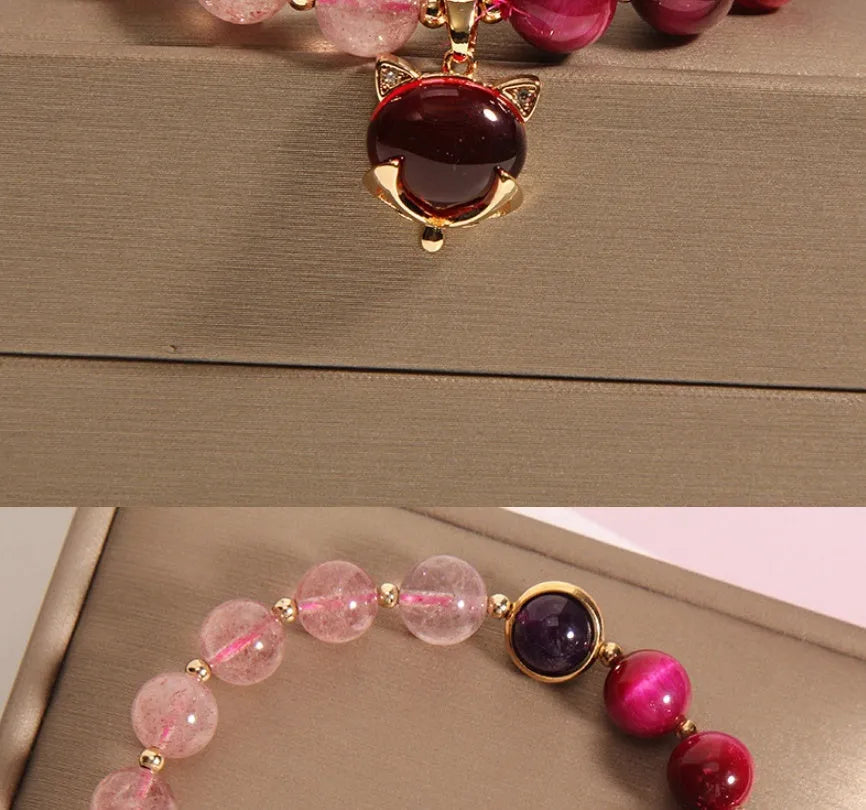 Natural strawberry crystal bracelet with elastic rope in 18cm uniform size for women