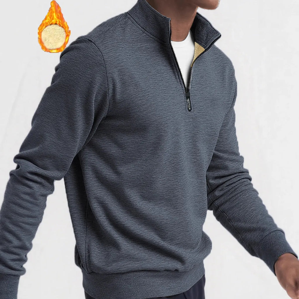 Men's brushed hoody placket zipper solid colour turtleneck coat in black