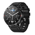 Black T30 smart watch with a silicone strap on a wrist, showing the IPS touchscreen display.
