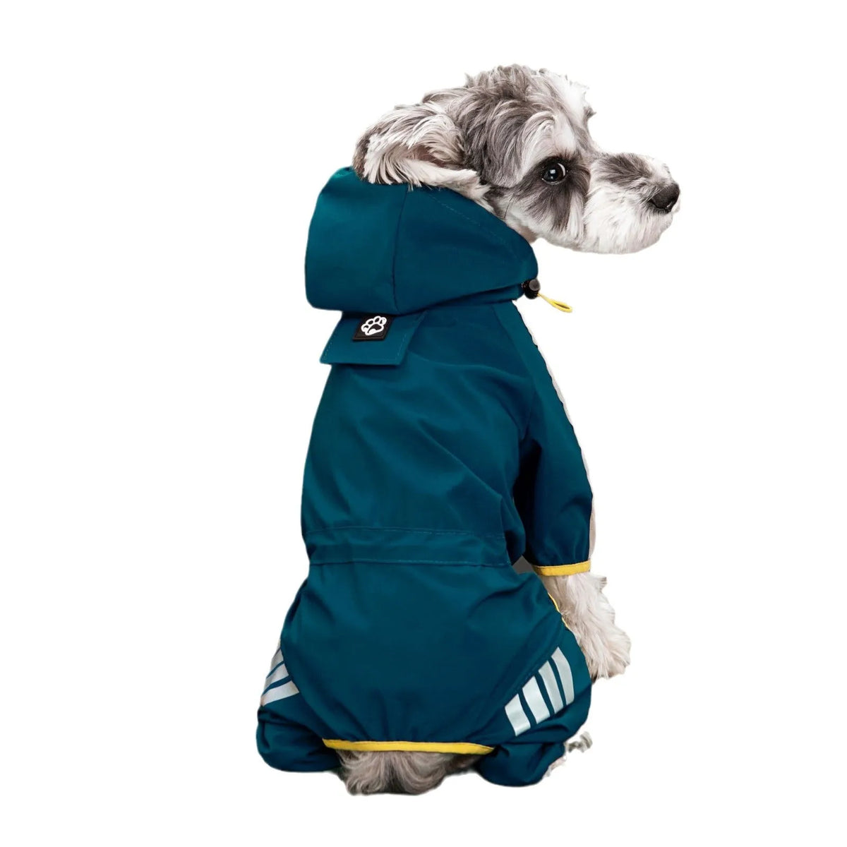 Four-legged dog raincoat in PUC polyester fibre waterproof pet clothing, sizes S to 2XL, black yellow pink blue