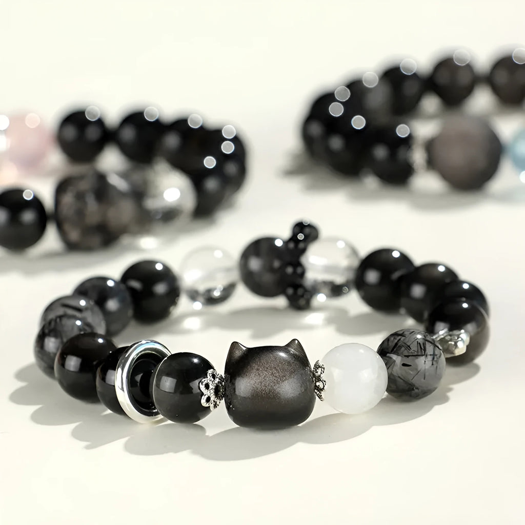 Silverstone and crystal beaded bracelet with electroplated finish and adjustable extension chain