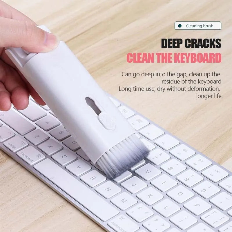 Multifunctional cleaning pen set with keycap puller, brush, spray bottle, and cloth for electronics