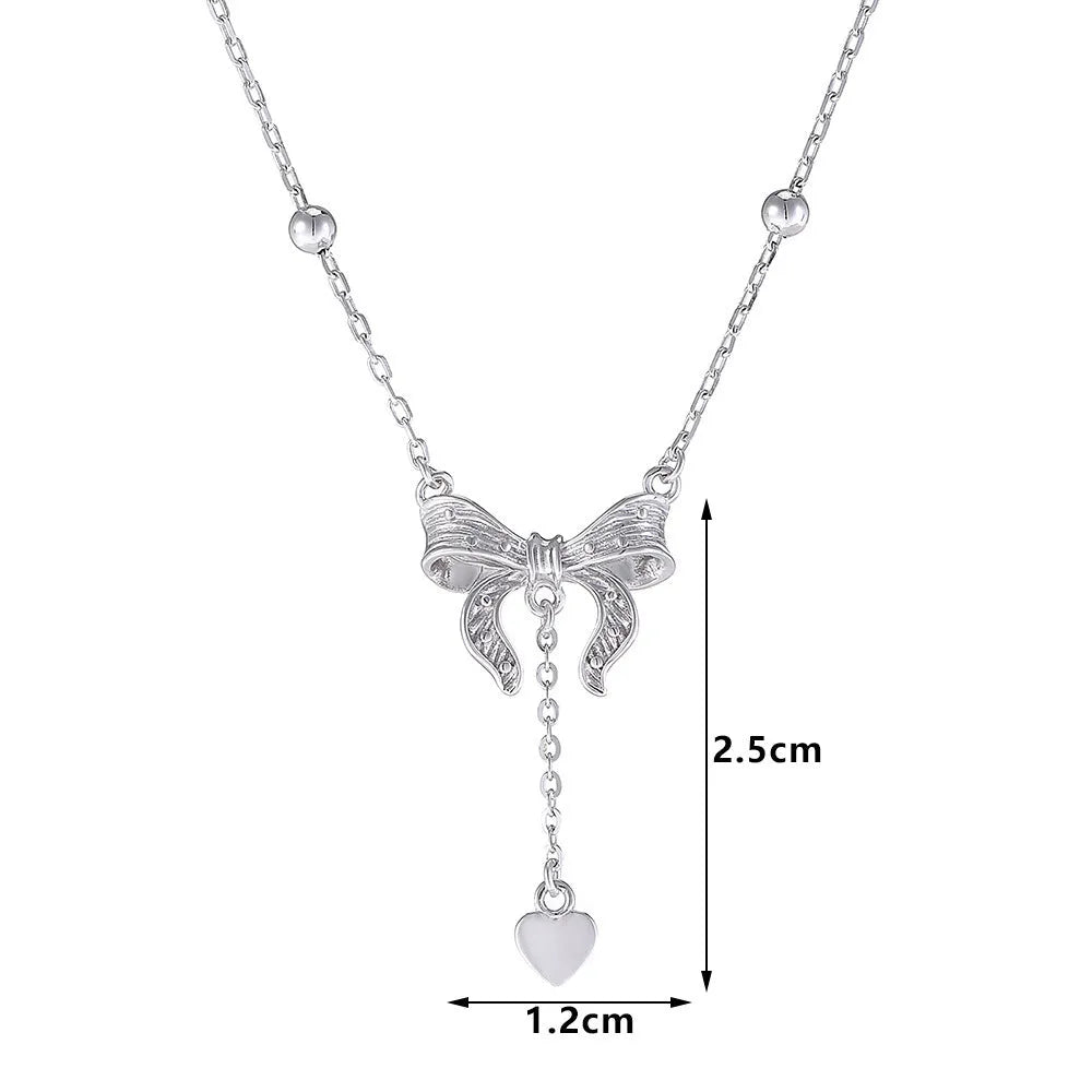 S925 pure silver butterfly heart pendant clavicle chain necklace with O-ring chain