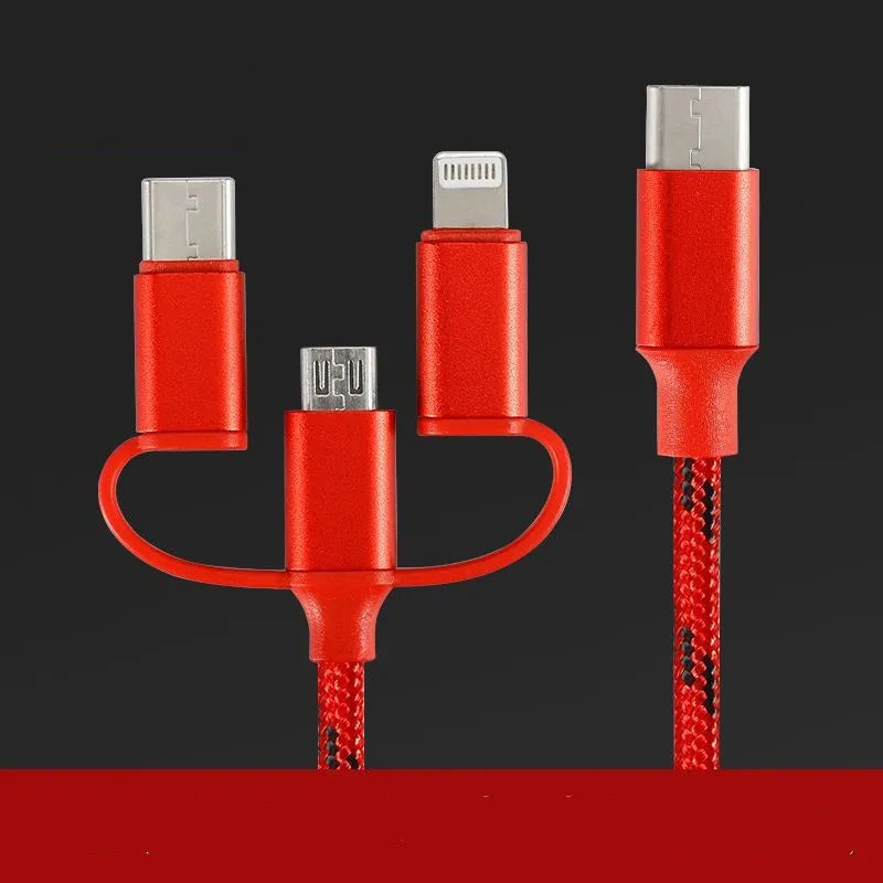 Three-in-one data cable with four interfaces Mini USB 8Pin micro USB Type-C 1m length grey colour