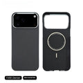 Black aramid fibre magnetic phone case for Apple iPhone 17 series with 6D micro relief texture