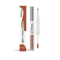 Double-headed lip liner and lip lacquer pen showing two applicators with shade options Black Coffee Truffle, Fragrant Attack, Oat Almond.