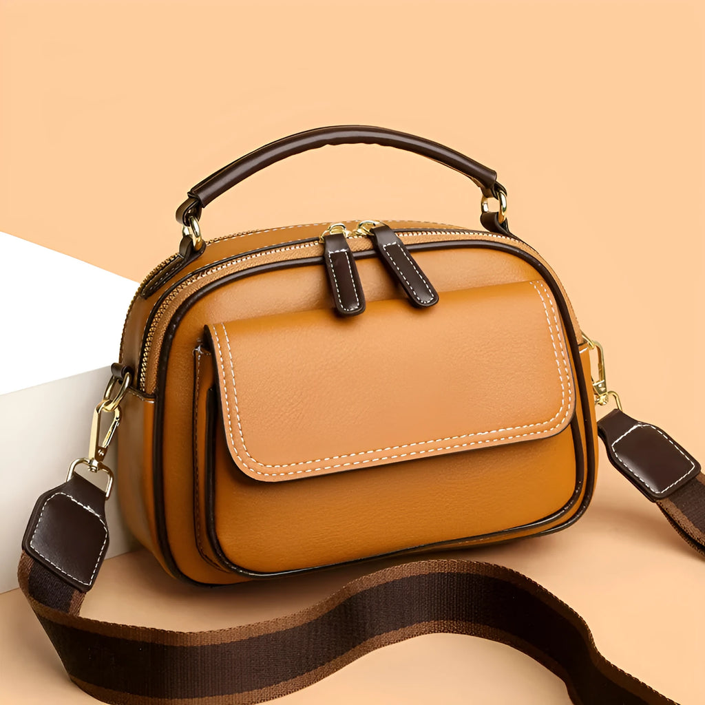 Women's cross-body shoulder bag in PU leather with horizontal square design and double straps