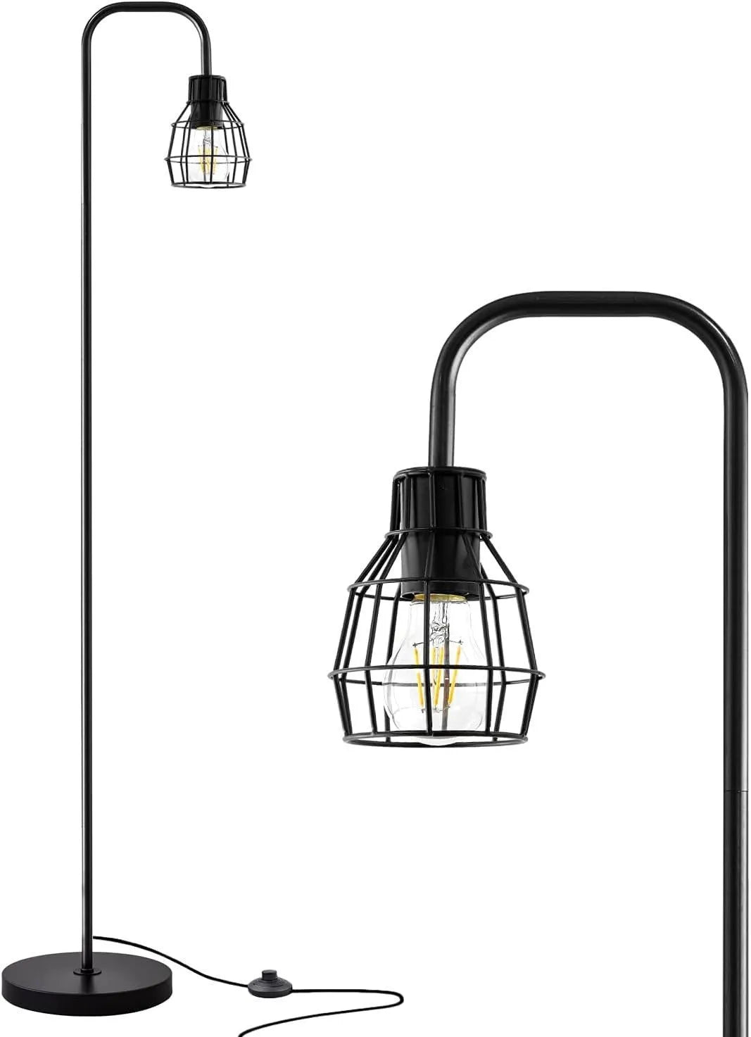 American country retro bedside lamp with USB port, black metal shade and iron body