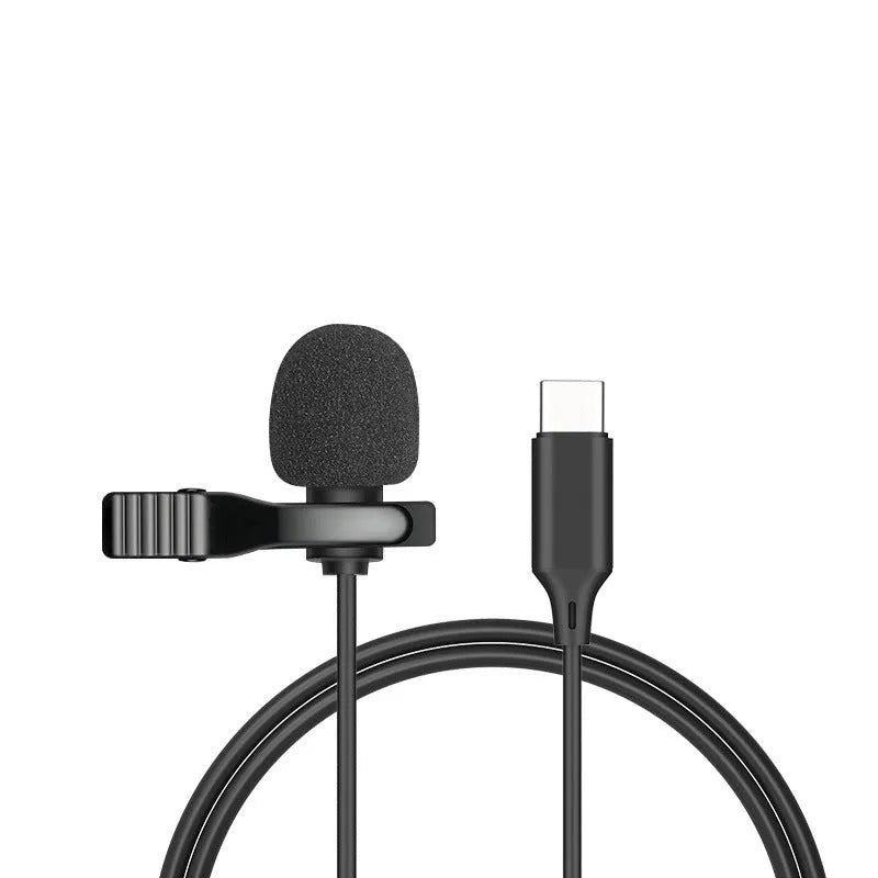 Apple-compatible lavalier clip microphone and wired in-ear earphones with 1.5m cable.