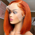 Straight ginger orange bob wig, human hair, 13x4 lace front, natural style, 10-16 inch lengths