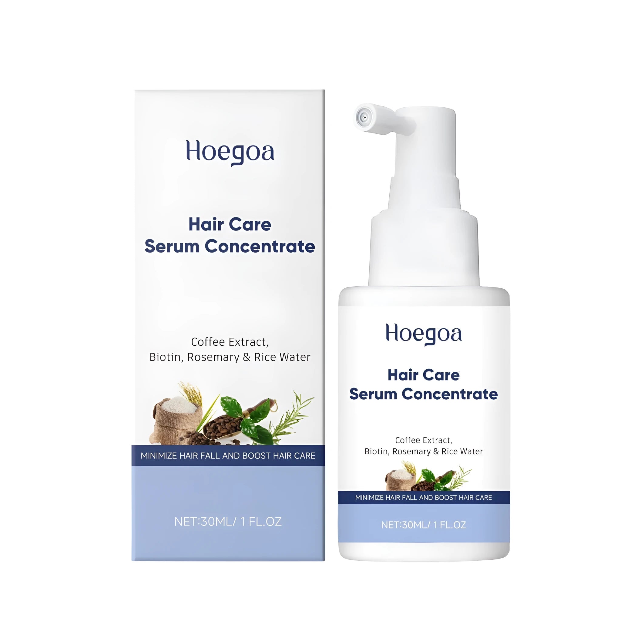 30ml spray bottle of ginger and rosemary hair care serum concentrate on a white background