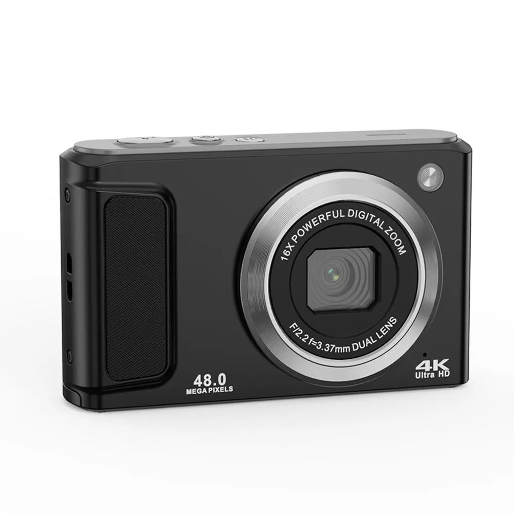 Entry-level 4K HD digital camera with front and rear dual cameras, compact ABS body, black or white, 102x27x62.8mm