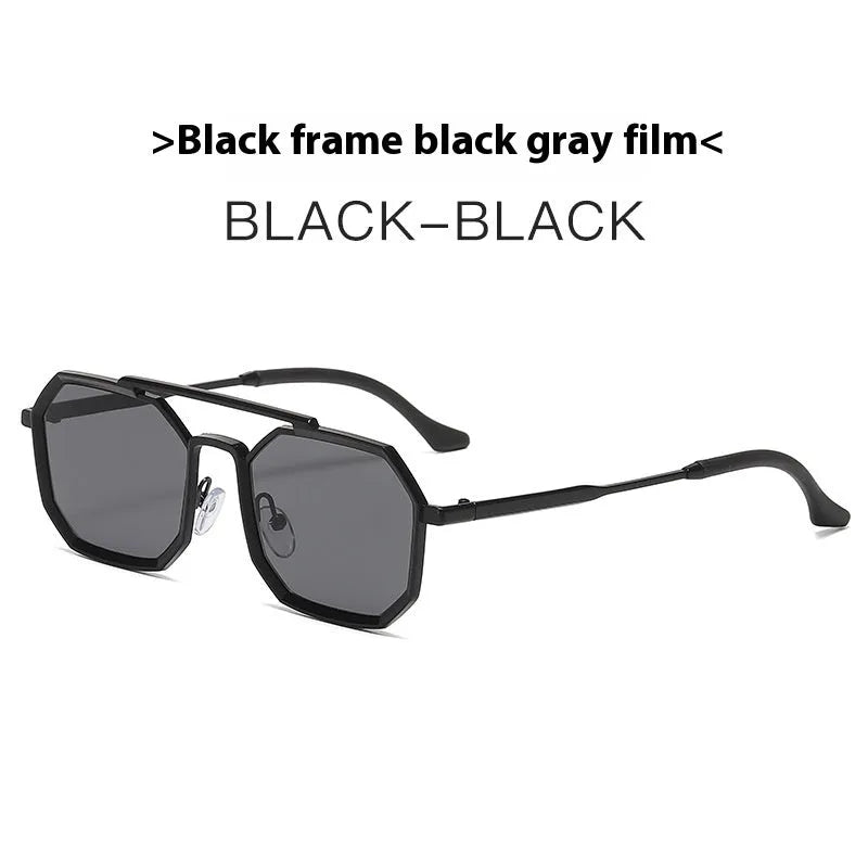 Steampunk double beam metal polygon large frame sunglasses for men, available in multiple colour and lens options.