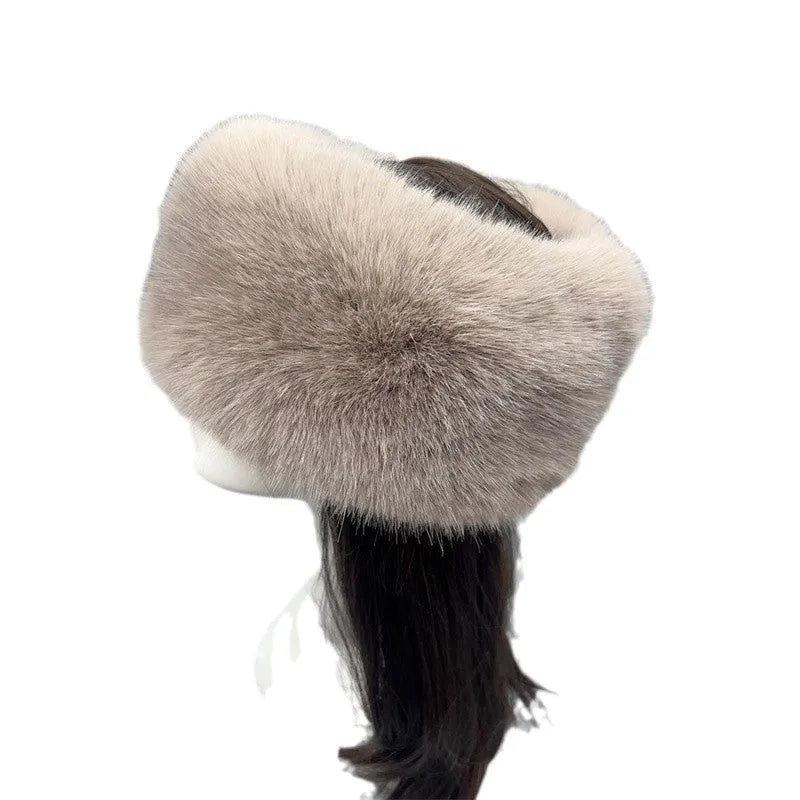Knitted dome crown winter hat in antique white acrylic fibre with elastic inner band