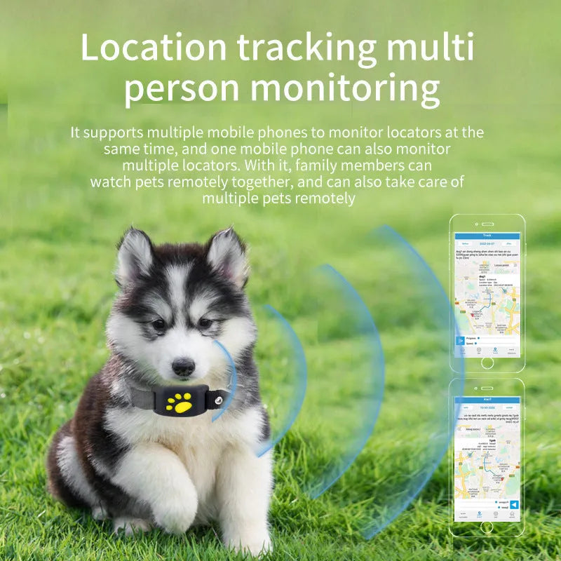 Waterproof GPS pet tracker device in black with yellow interior showing compact 65.5mm design