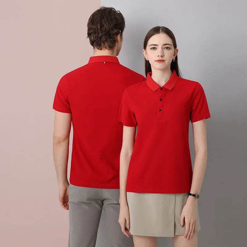 Men's cotton blend regular fit short-sleeved polo shirt in white, black, dark gray, dark blue, red, light blue