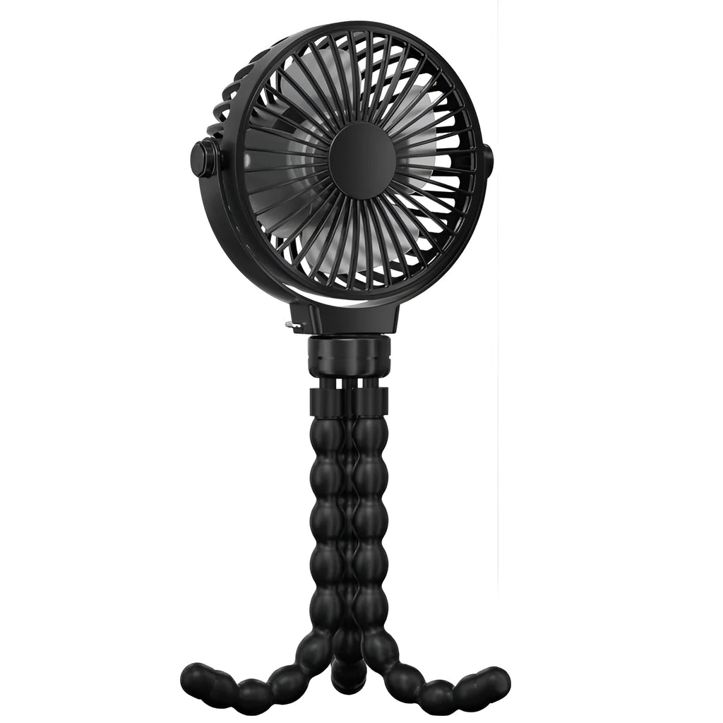 Black flexible tripod octopus fan with adjustable legs and 2000mAh battery