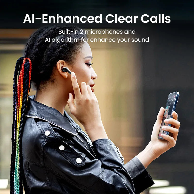 Bluetooth earphones with active noise reduction in Pearl White, plastic build, wireless earbuds