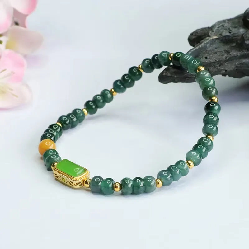 Natural stone blue water jade and jasper bracelet with electroplated abacus design for women