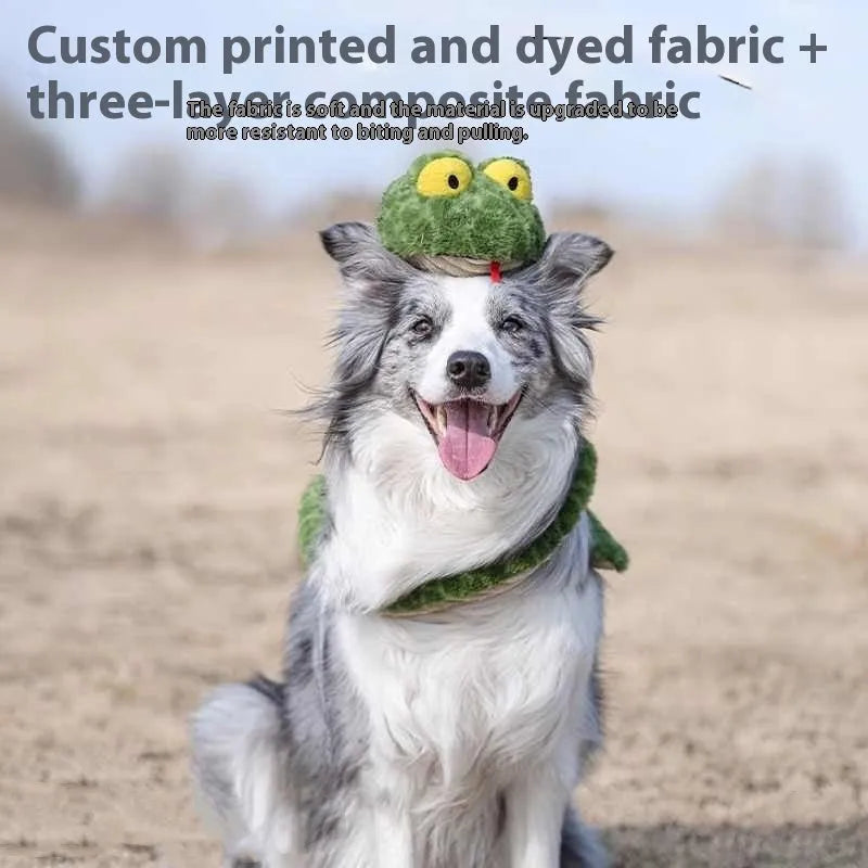 Pet molar long lasting sounding dog toy in plush green fabric for interactive chew play