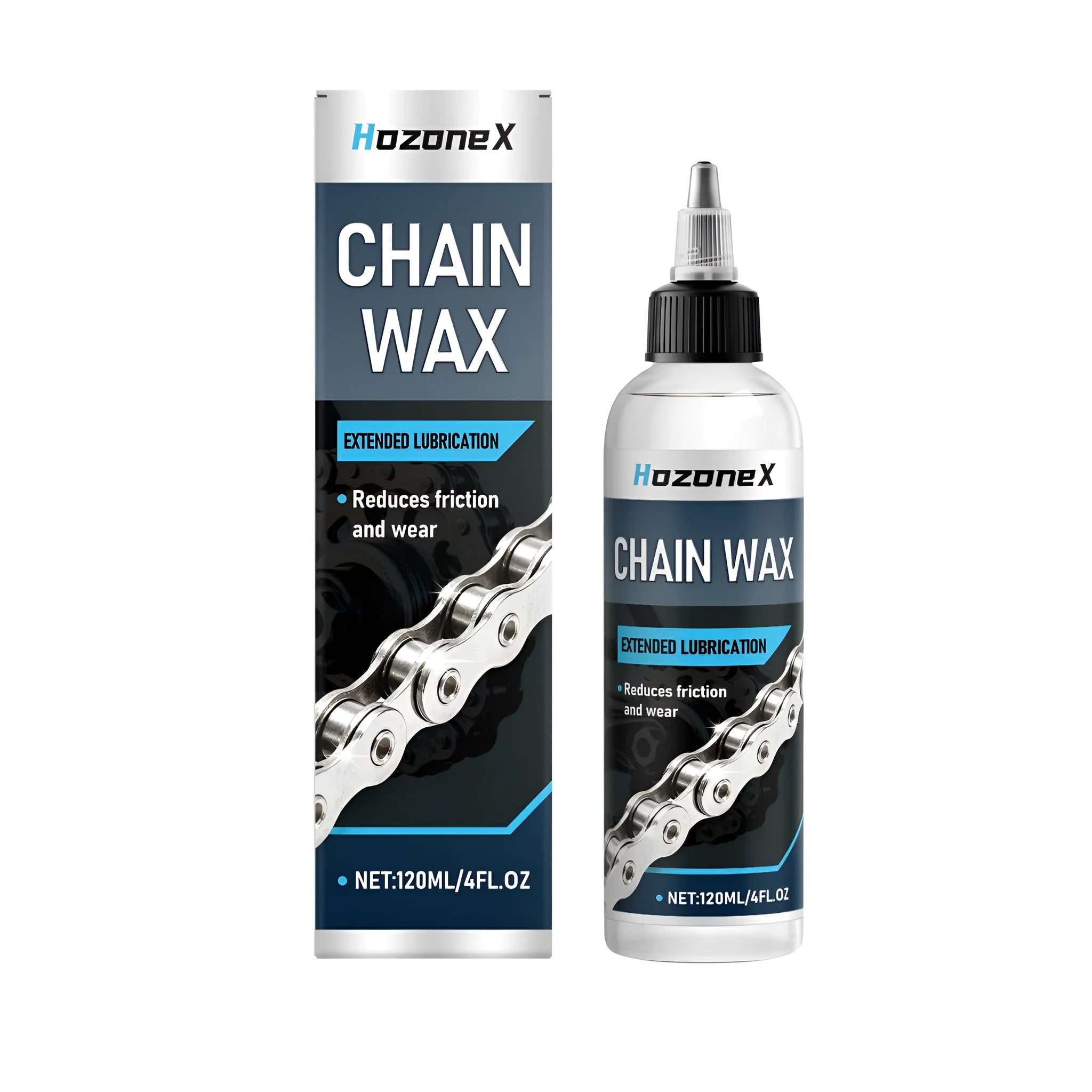 120ml water-based bicycle chain wax lubricant in a clear bottle with black cap
