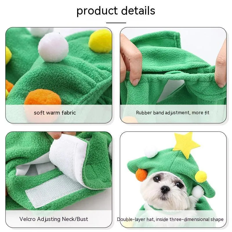 Green Christmas tree pet costume for dogs and cats, average size polyester unisex pet clothing