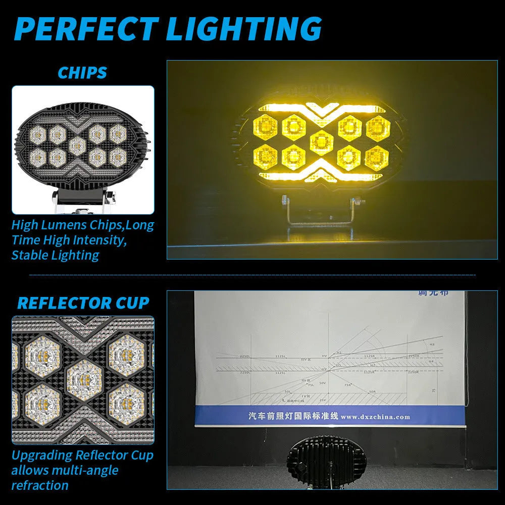 Black Warrior 55-inch oval 9-LED dual-color floodlight work light in aluminium alloy for vehicles