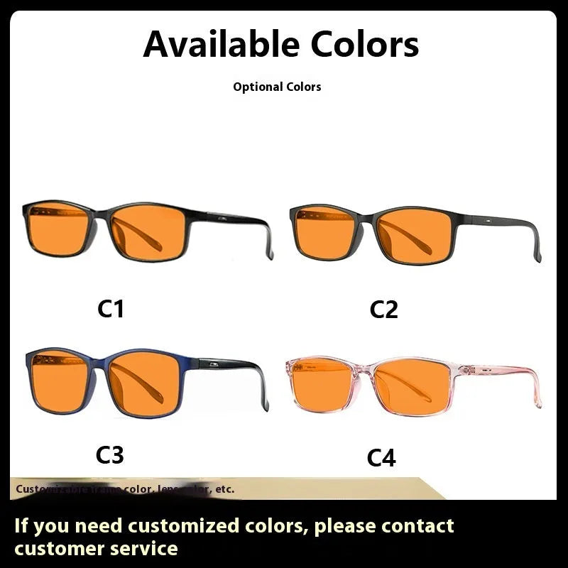 Orange lens anti-blue light glasses with full rim frame in four colour options