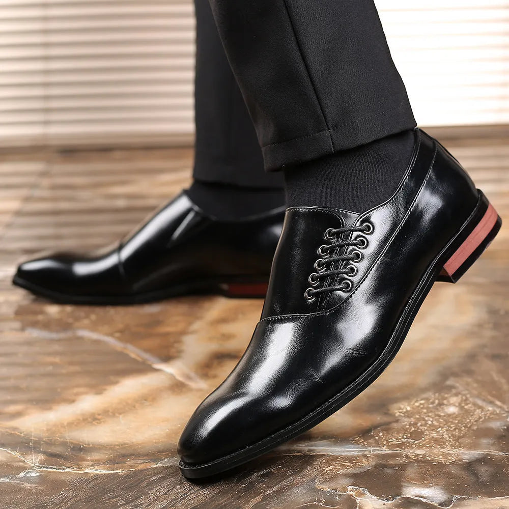 Plus size men's business formal oxford shoes in black artificial PU upper