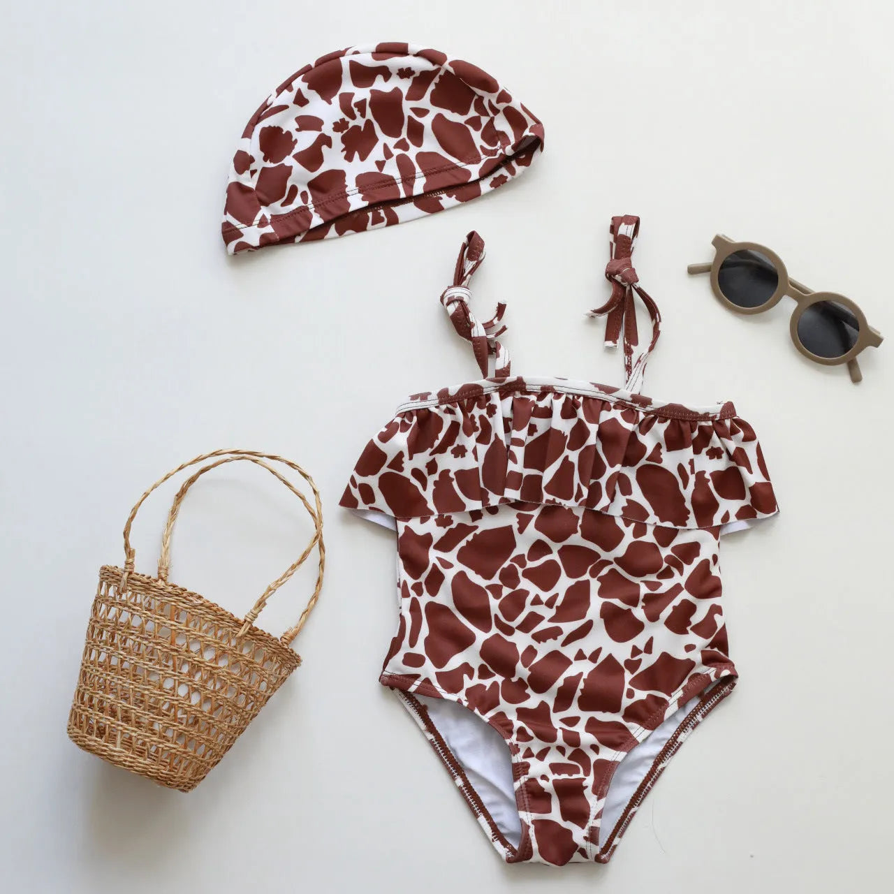 Girls' high elastic one-piece swimsuit in leopard print with quick-dry polyester construction