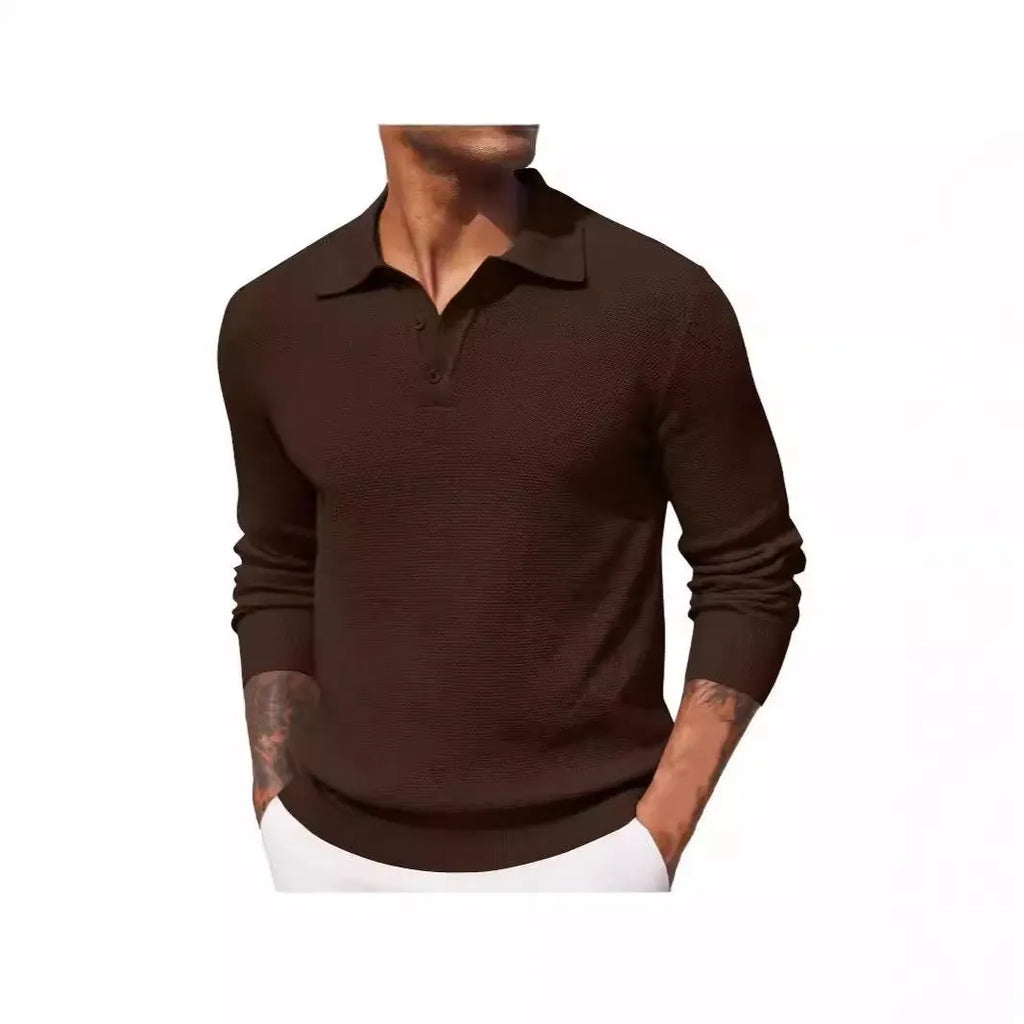 Men's long-sleeved solid colour casual polyester top in six colours, sizes S to XXXL