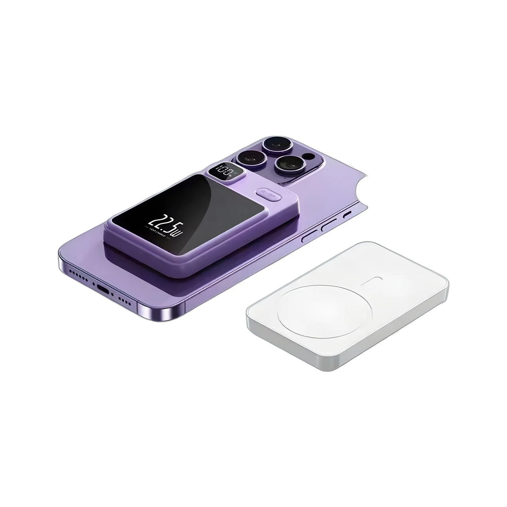 Lightweight PVC magnetic wireless 22W fast charge power bank 10000mAh with power percentage display in white