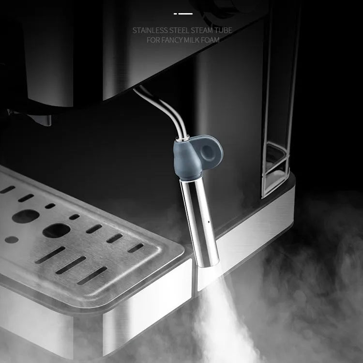 Black home espresso machine with steam milk frother, 1.6L tank, 850W, touch controls, EU plug