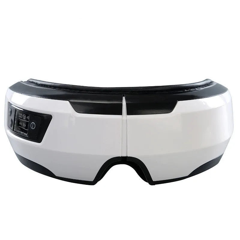 Black and white eye massager with PU leather surface and USB cable for eye care