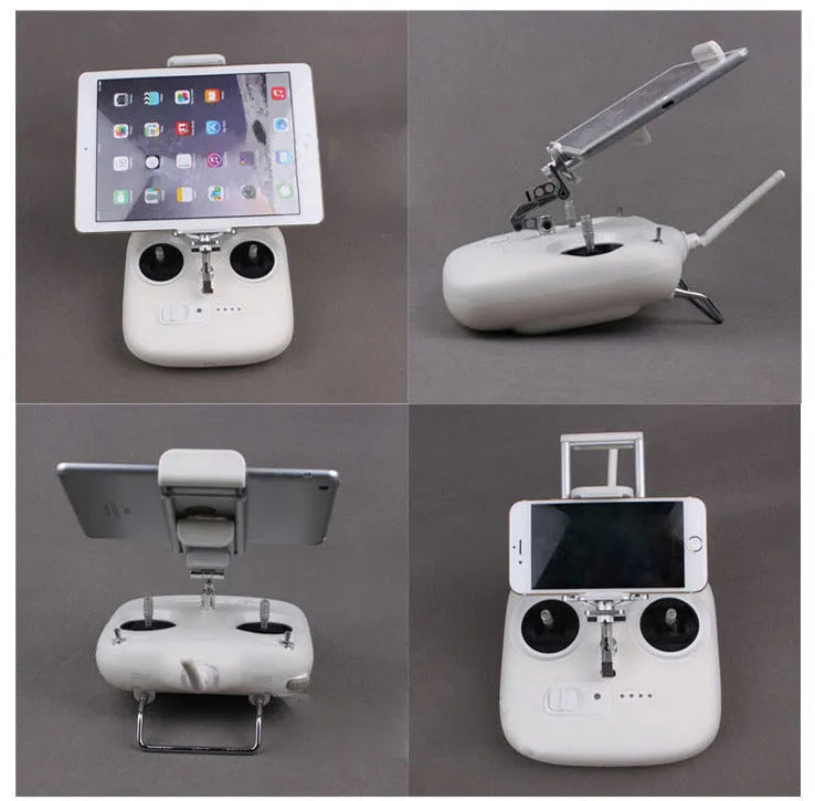 Silver metal mobile phone holder with tongs and lanyard for car model remote control operation