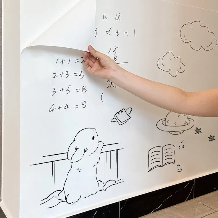 Removable electrostatic whiteboard wall sticker in white for children's room use, 45x200cm size