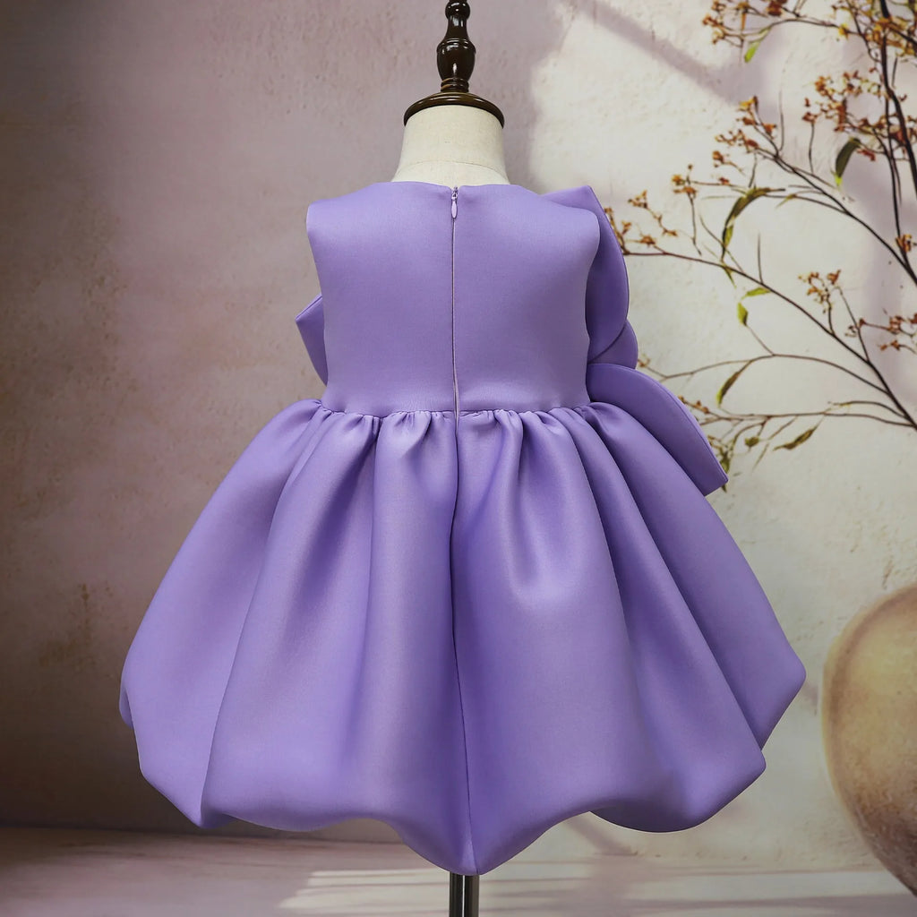 Girls purple floral dress with big flower pattern, acetate fibre, sizes 90cm to 130cm